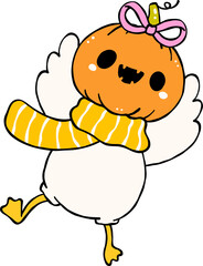 Autumn Silly Goose Halloween with Pumpkin Head Cartoon Hand Drawn