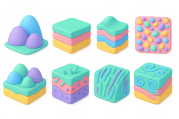 Pastel 3d geometric shapes with abstract patterns and candy colors