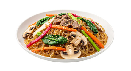 Japchae korean glass noodle stir fry isolated on transparent background