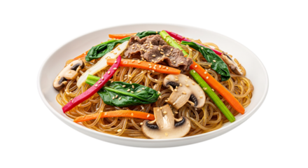 Japchae korean glass noodle stir fry isolated on transparent background