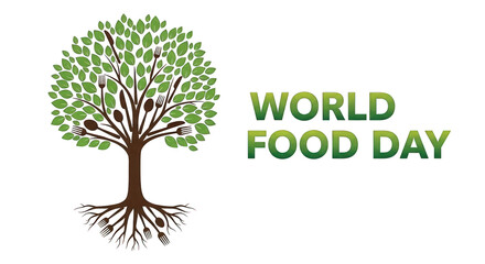 Obraz premium Conceptual tree with silverware promoting sustainable eating for World Food Day
