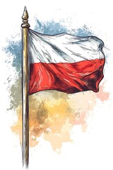 Beautiful artistic illustration of the national flag of Poland waving, a patriotic symbol of pride