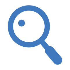Illustration of a blue magnifying glass with a small circle inside the lens on a white background