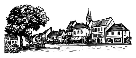 Obraz premium european village street with houses drawing