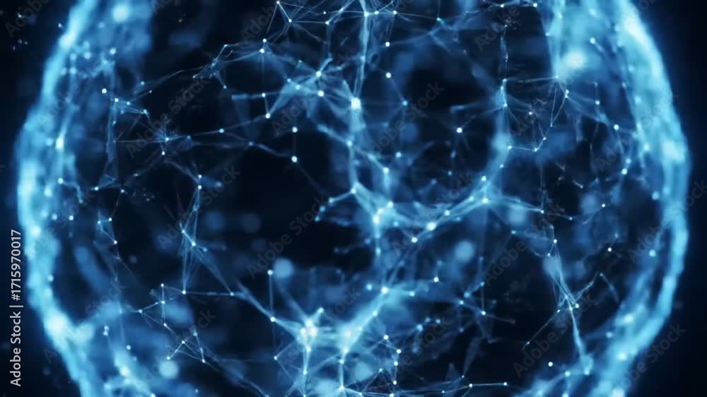 Poster Glowing network sphere with interconnected nodes