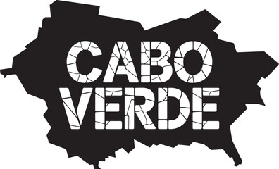 Cabo Verde Map Silhouette with Cracked Text Effect Country Outline Vector Illustration