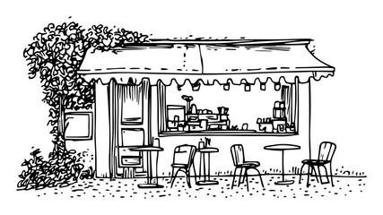outdoor cafe terrace line art illustration © Kaz
