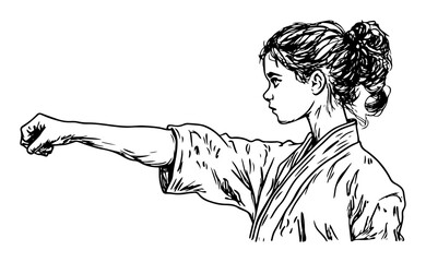 woman practicing martial arts punch illustration