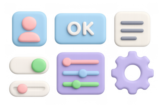 Colorful 3d interface elements with pastel sliders and icons for ui design