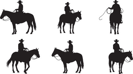 Silhouette of cowboy riding horse, western culture, rural lifestyle, equestrian activity, ranch work, cowboy with lasso, wild west tradition, outdoor ranching
