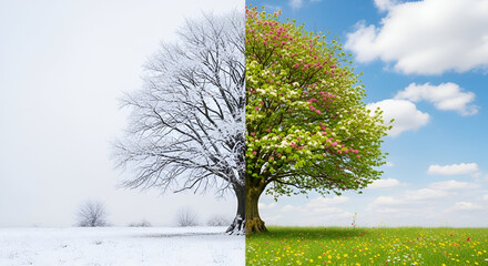 The Cycle of Seasons - A Trees Transformation Through Winter and Spring.