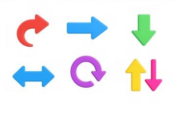 Colorful 3d arrow set with various directions and styles for navigation