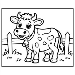 Cute Cow Coloring Page Vector