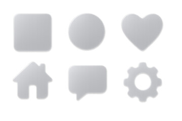 Glossy metallic icons set: square, circle, heart, home, speech bubble, gear