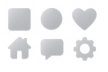Glossy metallic icons set: square, circle, heart, home, speech bubble, gear