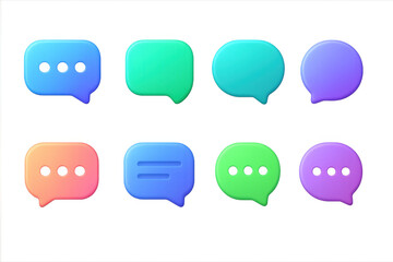 Colorful 3d chat bubble icons set on black background for digital communication