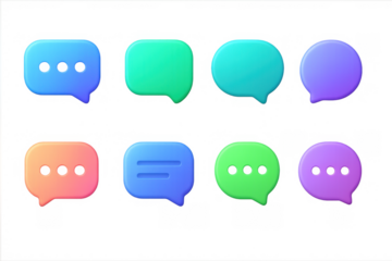 Colorful 3d chat bubble icons set on black background for digital communication
