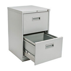 Modern office steel file cabinet with open drawer for secure document storage solution