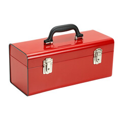 Red metal toolbox with handle and locks for organized storage of tools and hardware essentials box