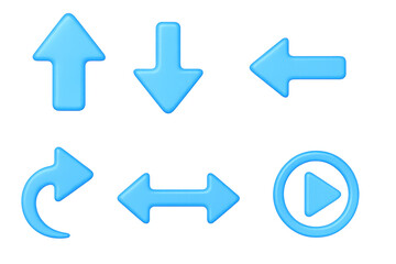 Blue neon glowing arrow set for user interface and game design