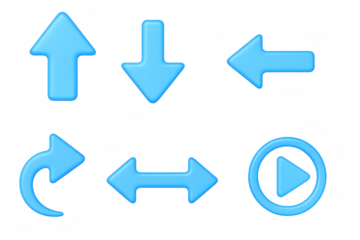 Blue neon glowing arrow set for user interface and game design