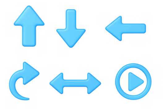 Blue neon glowing arrow set for user interface and game design