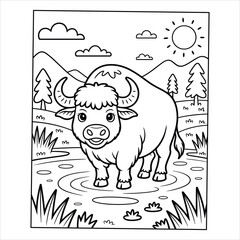 Yak Coloring Page Vector