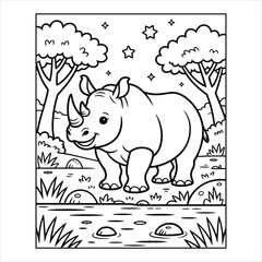 Cute Rhino Coloring Page for Kids Fun Animal Drawing