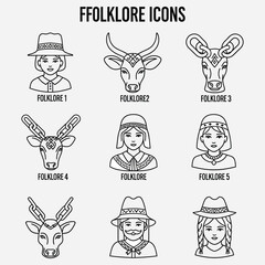 Naklejka premium Folklore Icons Cultural Heritage Illustrations