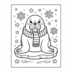 Cute Walrus Winter Coloring Page