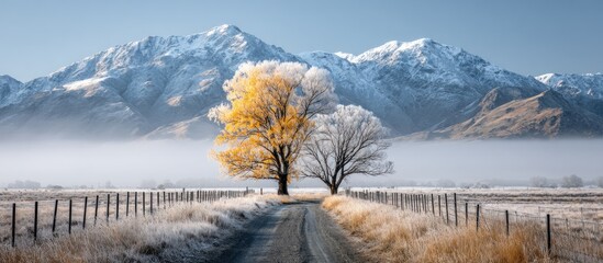 Snowy mountains and trees
