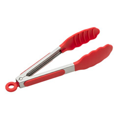 Red Silicone and Stainless Steel Kitchen Tongs Isolated on Transparent Background