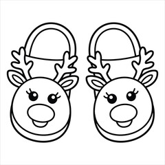 Reindeer Christmas Slippers Coloring Vector