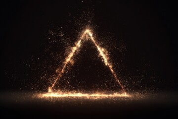 Glowing Triangle of Stardust: Abstract Art in a Nebula Space Framing Sparkling Night Particles
