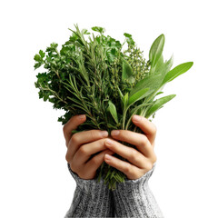 Hands Holding Fresh Green Herbs transparent background png