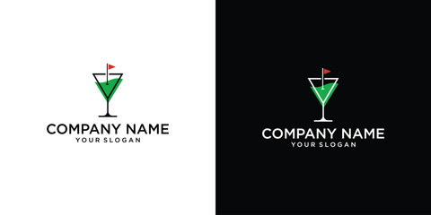 Golf cocktail logo icon vector template.