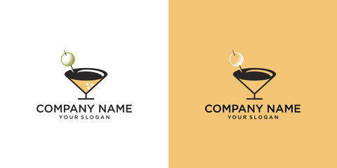 Golf ball in martini glass logo design template.
