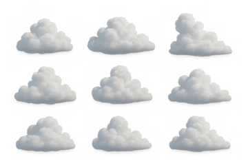 Collection of realistic fluffy clouds on transparent background