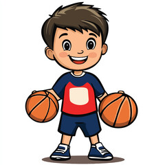 Obraz premium Cartoon Boy Ready to Play Basketball with Two Balls