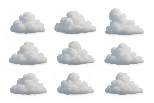 Collection of realistic fluffy clouds on transparent background