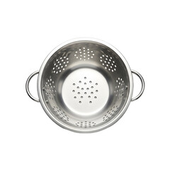 Modern Stainless Steel Colander Top View Isolated on Transparent Background