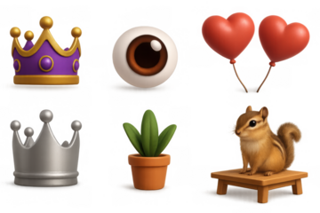 3d fun elements set with crowns, heart balloons, and cute chipmunk figurine