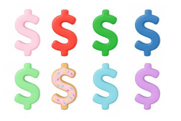 Colorful dollar signs in various digital art styles for modern design