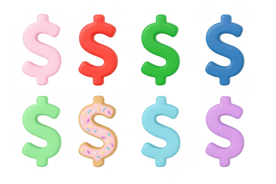 Colorful dollar signs in various digital art styles for modern design