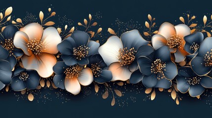 Obraz premium Elegant Blue and Gold Floral Design with Modern Aesthetic