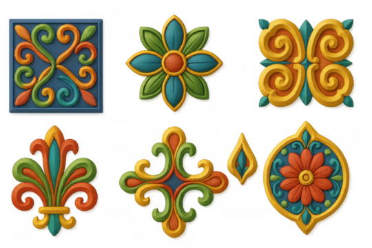Colorful ornamental tile designs with intricate patterns for home decor