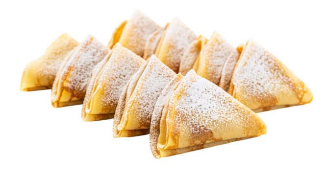 Sweet crepes dusted with powdered sugar isolated on transparent background