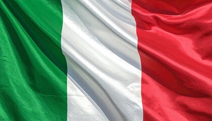 Obraz premium Italian flag with vertical green, white, and red stripes—fabric folds and wind-blown texture evoke vitality, heritage, and symbolic unity in dynamic minimalist national composition.
