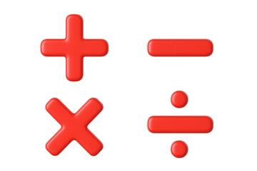 Obraz premium Red 3d mathematical symbols set on transparent background for education