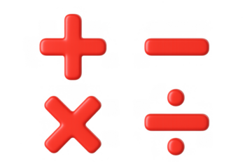 Red 3d mathematical symbols set on transparent background for education